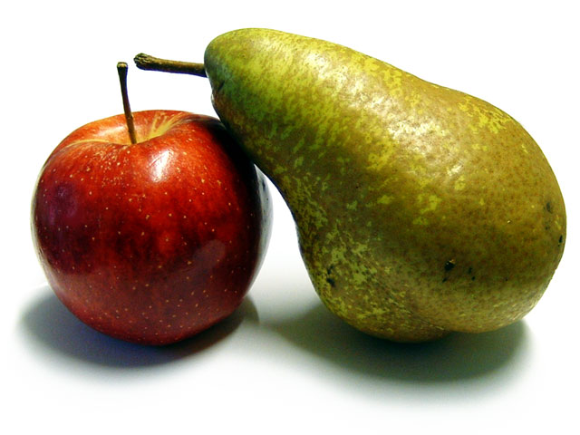 APPLE: Mate, you're looking a bit wobbly.  PEAR: I know, it's all gone pair shaped for me.